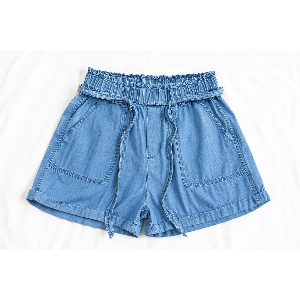 Lucky Brand Womens Paperbag Waist Chambray Shorts Blue Drawstring XS